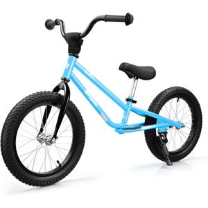 bicystar Kids Balance Bike with Real Rubber Air Tires - 16 Inch Big Kid Bicycle Ages 5-8, Adjustable Seat & Handlebars, Lightweight No Pedal Training Bike (Blue)