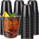 50pcs 12oz Disposable Stemless Glasses,PET Disposable Drinking Cups,Cold Party Clear PlasticWine Glasses for Parties Birthday,Wedding,Meeting,Christmas Party Supplies. (Black)