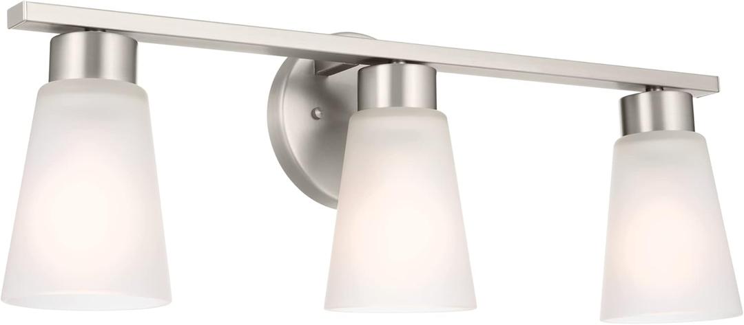 Kichler Stamos 3-Light Bathroom Vanity Light with Satin Etched Glass Shades, 22" Modern Wall Light in Brushed Nickel, (22" x 5" x 8")