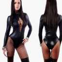 Digital baby Women Sexy Black Leather Lingerie Bodysuits Erotic Leotard Costumes Rubber Flexible Hot Sexy Latex Catsuit Catwomen Costume THO, Black, Small
