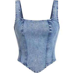 WDIRARA Women's Denim Corset Tank Top Asymmetrical Hem Crop Tops Sleeveless Zip Up Back Tanks, S