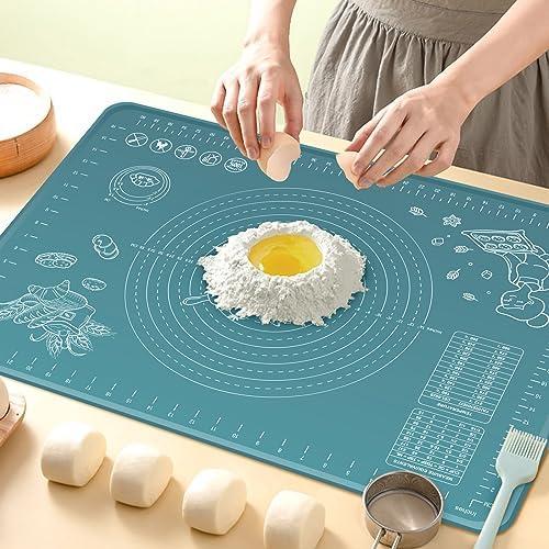 Silicone Pastry Mat 24" x 16" Extra Thick Non Stick Baking Mat with Measurements and Edge Heightening, Food Grade Silicone Rolling Mat for Pastry, Bread, Cookies, Pizza, Fondant, Pasta (Indigo)
