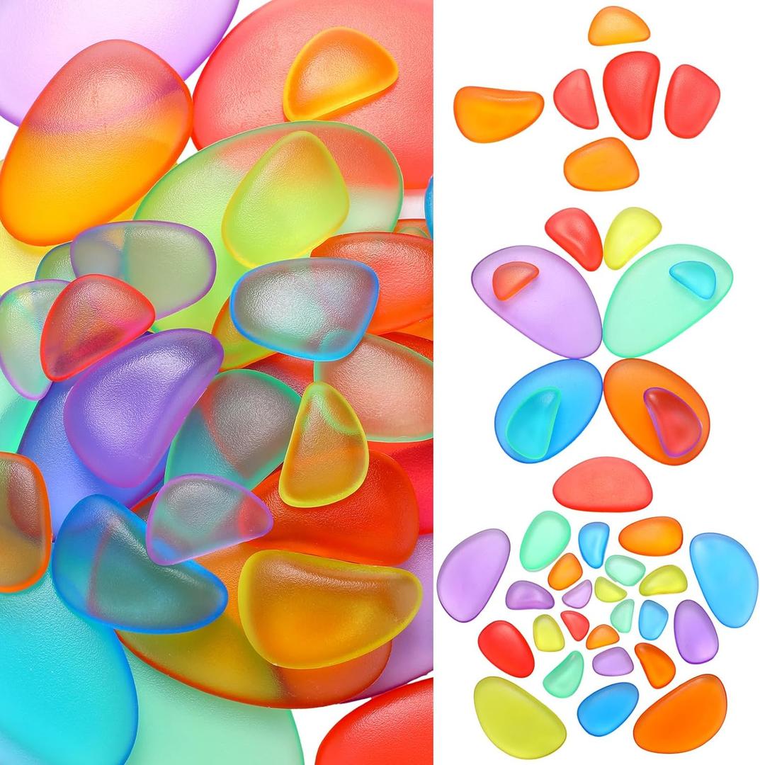 144 Pcs Rainbow Stacking Stones Colorful Pebbles Sorting and Stacking Stones Light Table Accessories Manipulatives Educational Toys for Preschool Kindergarten Montessori Toys, 6 Colors