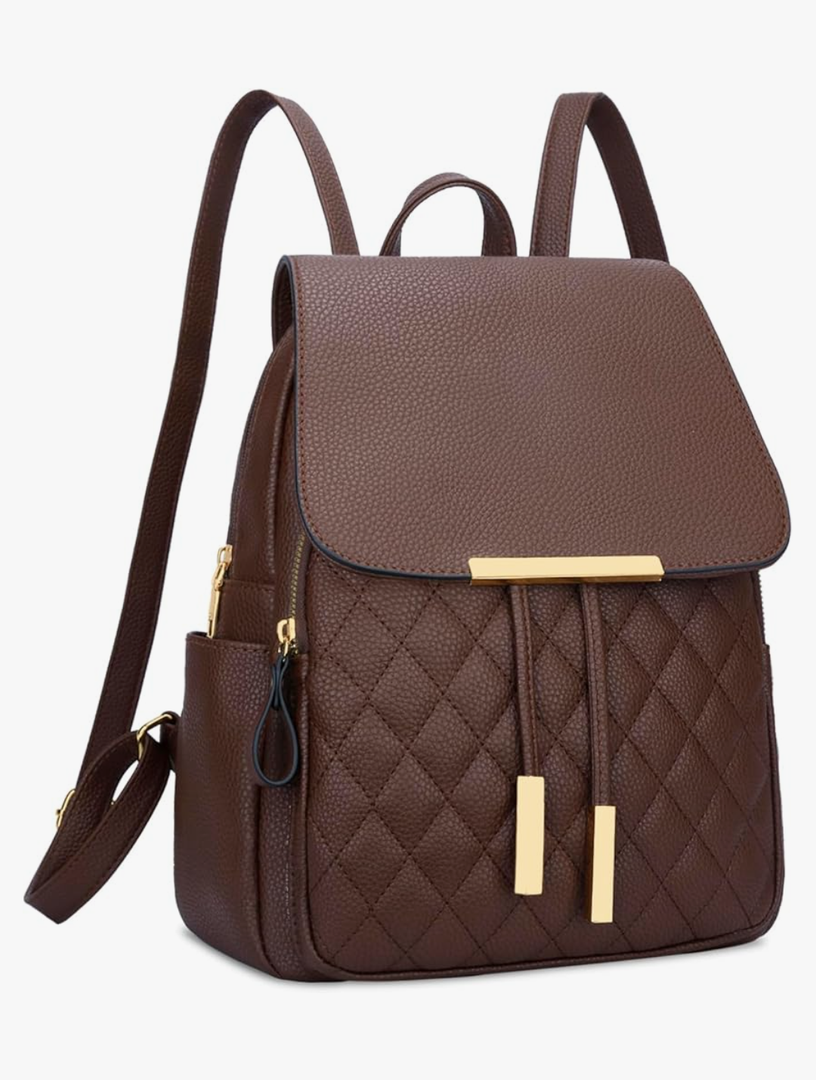 KKXIU Quilted Trendy Leather Backpack Purse for Women and Ladies Shoulder Travel Daypacks Bags (Coffee)