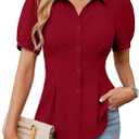 Blooming Jelly Womens Business Casual Tops Button Down Shirts Dressy Smocked Peplum Blouses Trendy Summer Outfits 2025 (X-Large, Red)