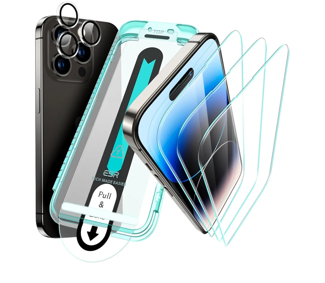 ESR for iPhone 14 Pro Max Screen Protector Set, 3 Tempered-Glass Screen Protectors and 1 Set of Camera Lens Protectors, Smooth Rounded Edges, Full-Coverage Military-Grade Protection, Scratch Resistant