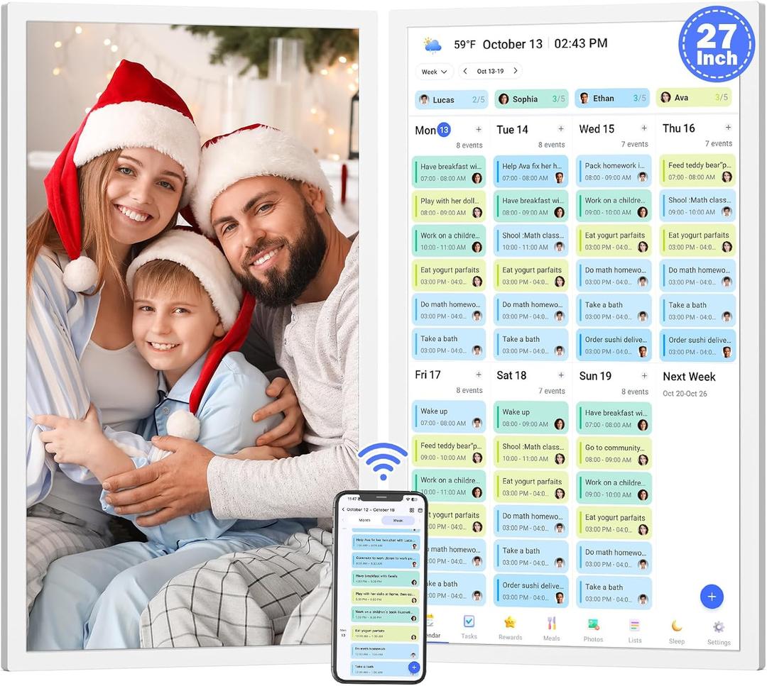 27”Smart Digital Calendar Family Meal Wall Planner - Touchscreen Interactive Calendar, Dual Mode Smart Calendar and Photo Frame, To-do Organizer, Reward System, Sync Online Calendars, Wall Mounted