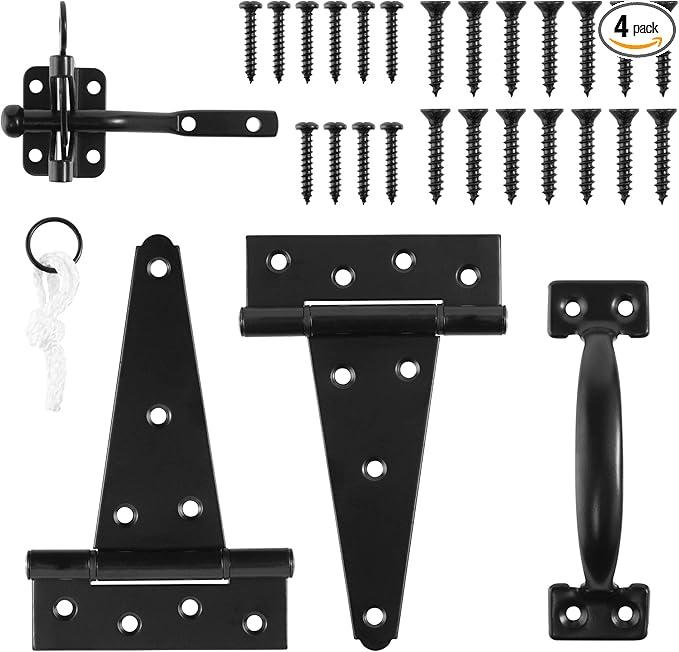 Heavy Duty Gate Hardware Kit,with Self Locking Gate Latch,2 PCS 6inch T-Hinges,1 PC 6.5inch Gate Handle