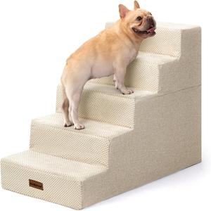 Aodisman Dog Steps for High Bed, 5-Step Pet Stairs for Small Dogs and Cats | Dog stairs with non-slip bottom for puppy,old cats,small to medium dogs,high-support foam indoor pet steps,22.6" H,Beige