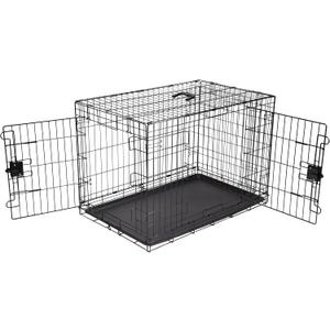 Amazon Basics Portable, Easy to Assemble, Foldable Metal Wire Dog Crate with Removable Tray, Double Door, Divider Panel, Handle, 36" x 23" x 25", Black