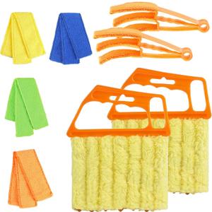 4Pcs Window Venetian Blind Cleaner Duster Tool,Blind Duster for Cleaning,Washable 7Finger Duster Brush Dusting Cleaner Tool for Window Shutters Air Conditioner Vinyl Wood Blinds,with 4 Cloth Cover