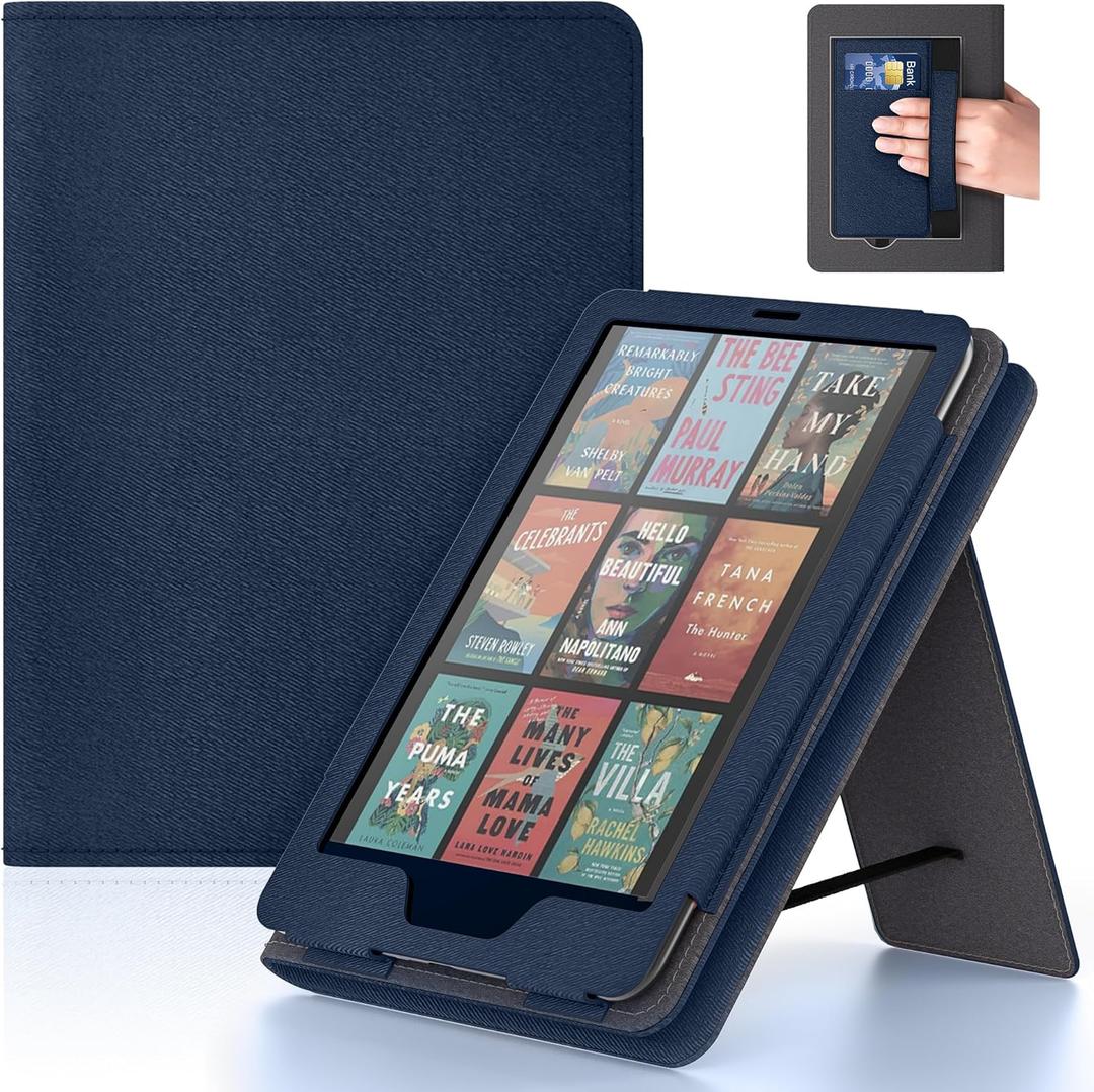 Lainergie Case with Hand Strap and Stand, Incompatible with Old Version, Durable Synthetic Leather Cover with Auto Sleep Wake, Dark Blue
