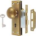 ToPToToo Mortise Lock Set for Interior Door, Vintage Antique Door Knobs with Lock and Skeleton Key, Old Door Knob Replacement Fits 1-3/8 in 1-3/4 in, Antique Brass Finish