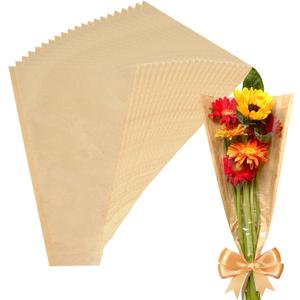 MYGOGOART 50 Pcs Flower Bouquet Wrapping Paper Flower Bags Sleeves for Bouquets Kraft Paper Floral Wrap Bags Flower Bouquet Supplies(9.4 x 17.7 x 3.5 inches)