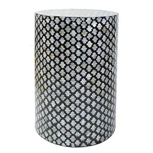 PEMAR Mother of Pearl Cylinder Drum End Table Nacre Capiz Shell Side Table Stool Drum Accent Table Coffee Bedside Side Table Round Nightstand and Vanity Stool (Diamond)