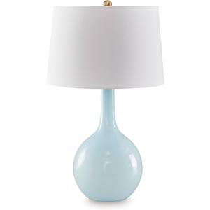 Signature Design by Ashley Rylanton Table Lamp, Tall 28.5 Inch Coastal Accent Light, Glass and Fabric Construction, Ideal for Living Room and Bedroom, Aqua Finish
