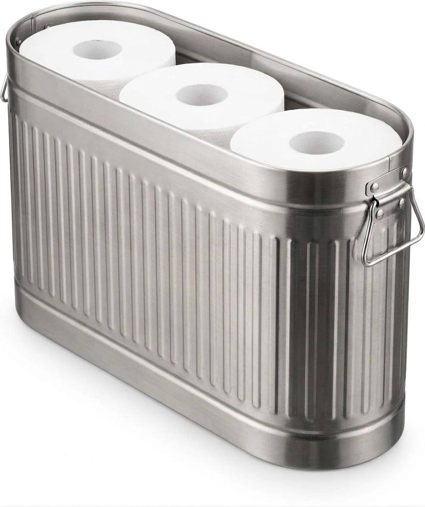 mDesign Large Steel Free Standing Toilet Paper Organizer, 6-Roll Tissue Storage Holder Container for Bathroom Floor, Fits Under Sink, Vanity, Shelf, In Cabinet, or Corner Oscar Collection