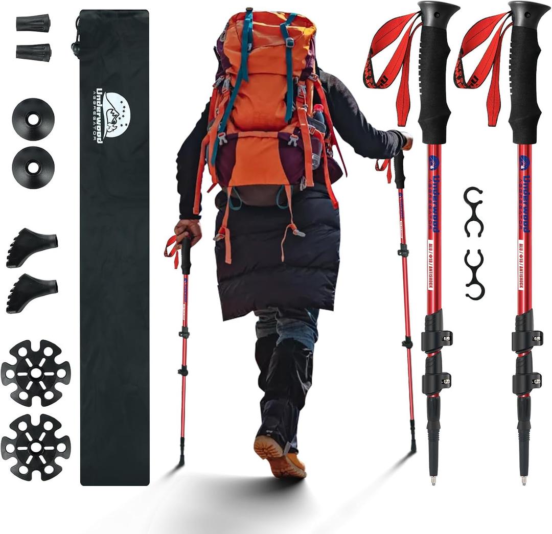 Collapsible Trekking Poles for Hiking 2 Pack - Adjustable Aluminum Hiking Poles, Lightweight Walking Sticks for Women, Men, Seniors, Kids, Trekking Sticks for Backpacking by Underwood Aggregator