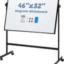 DUMOS Rolling Whiteboard Double Sided 46 x 32 Inches, Magnetic White Board Dry Erase on Wheels, Dry Erase Board with Stand for School, Office and Home, Silver Aluminium Frame, Black