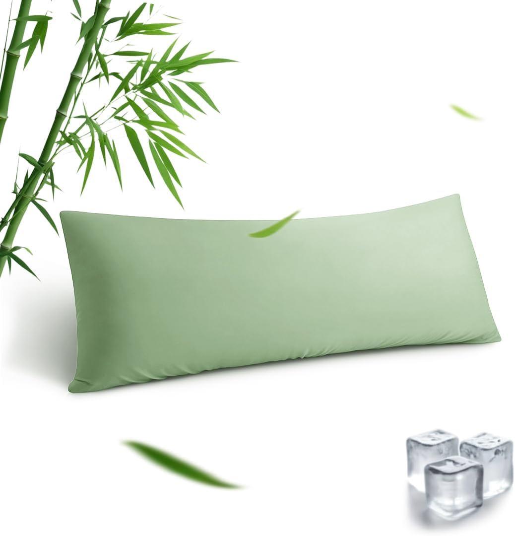 Body Pillowcase, Cooling Viscose from Bamboo Pillow Cover with Zipper Closure, Soft Moisture-Wicking for Hot Sleepers, Hair and Skin-Friendly, Green, 1 Pack
