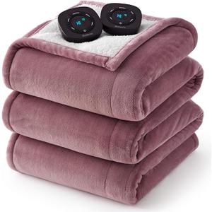 Bedsure Electric Blanket King Size  Dual Control Heated Blanket King Size, Fast Heating with 10 Time Settings & 10 Heat Settings, Warm Gifts for Women Grandma (100x90 inches, Pink)