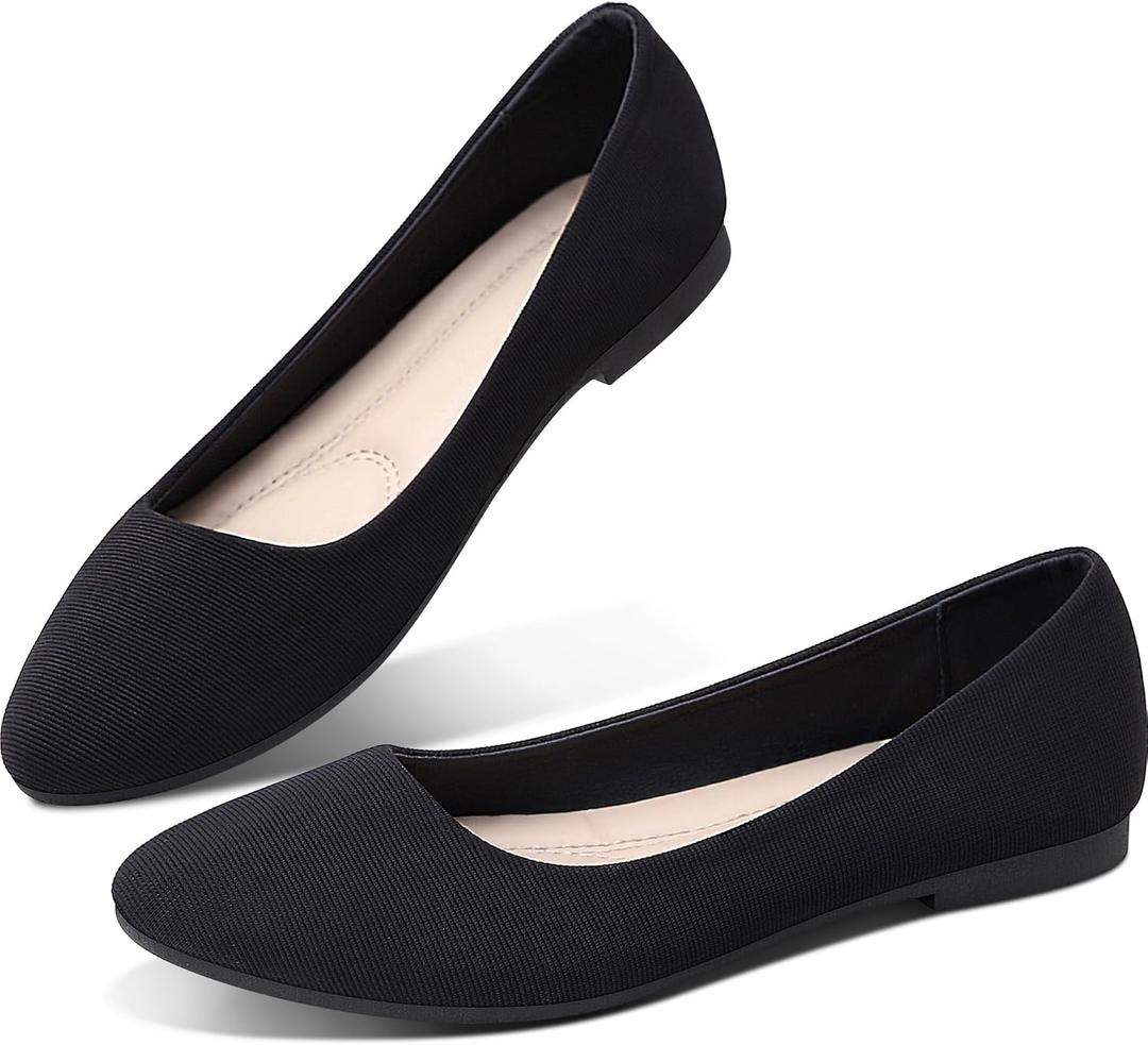 Obtaom Round Toe Women Flat Shoes Slip on Girls Dress Black Ballet Flats (8)