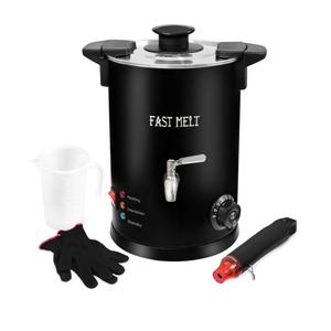 FAST MELT 5 Liter Wax Melter for Candle Making, Electric Wax Melting Pot with Easy Pour Spout & 30-110C Temp Control, Easy Clean for Home Candle Business Starter (Heat Gun + Gloves + Measuring Cup)
