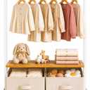 BAMBOOHOMIE Kids Clothing Rack with 2 Storage Bins, Bamboo Toddler Dress Up Rack with Adjustable Rods & Bottom Shelves, Baby Clothes Garment Rack for Nursery Bedroom Playroom (White)