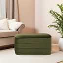 30" Velvet Storage Ottoman Bench with Wooden Tray Lid, Folding Large Upholstered Ottoman Footstool for Living Room, Rectangular Padded Foot Rest for Bedroom Living Room Dorm, Olive Green, 30"D x 15"W x 15"H