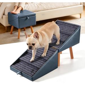 21.06”H Dog Ramp for High Bed,Faux Leather Dog Stairs for Beds