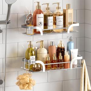 TAILI Shower Caddy Suction Cup 2 Pack, Heavy Duty Bathroom Basket, Bath Shelves for Inside,Stainless Steel Shower Holder for Bathroom Storage & Home Decor,Silver