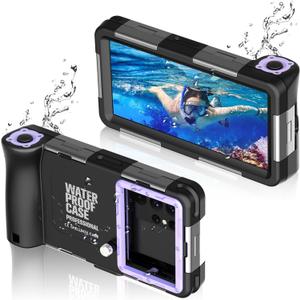 Universal Diving Phone Case Underwater with Lanyard for Snorkeling Waterproof Scuba Swimming Photo Video, for iPhone 17/ 16/ 15/ 14/ 13/ 12/ 11/ Pro Max Samsung Galaxy S25/ S24/ S23-S21/ Ultra Plus-Purple
