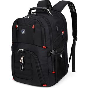 SHRRADOO Extra Large 50L Travel Laptop Backpack with USB Charging Port, College Backpack Airline Approved Business Work Bag Fits 17 Inch Computer for Men Women (Black)