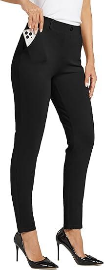 Willit Women's Yoga Dress Pants Skinny Work Slacks Leggings Slim Fit Stretch Office Casual Pants Pockets  L