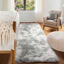 ONASAR 2x6 Runner Rugs for Bedroom Living Room, Fluffy Tie-Dyed Light Grey Bedside Hallway Throw Area Rug, Ultra Soft Plush Furry Floor Carpet Mat for Nursery Kids Dorm Closet Home Decor