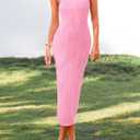 PRETTYGARDEN Summer Dresses for Women Sleeveless Bodycon Dress Textured Back Slit Sexy Cocktail Party Beach Vacation Clothes (Pink, XXL)