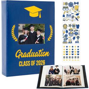 R HORSE Class of 2026 Graduation Photo Album Holds with Stickers, 200 Pocket 4 x 6 Inch Memory Photo Books, 2026 Graduation Leather Album with Front Window, DIY Craft College High School Graduate Gift