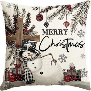 AVOIN colorlife Merry Christmas Snowman Snowflake Gift Boxes Throw Pillow Cover, 18 x 18 Inch Winter Holiday Cushion Case Decoration for Sofa Couch