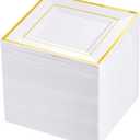 bUCLA 100PCS Gold Square Plastic Plates - 6inch Disposable Dessert/Cake Plates - Premium Hard Square Small Appetizer Plates for Wedding&Party