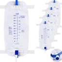 Geiserailie 5 Pack 1000ml Leg Bag Urinary Drainage Bag with Anti Reflux Valve, 33.8oz Large Capacity Urine Leg Catheter with Cloth Straps, Easy Flip Drain, Urinary Catheter for Men, Women