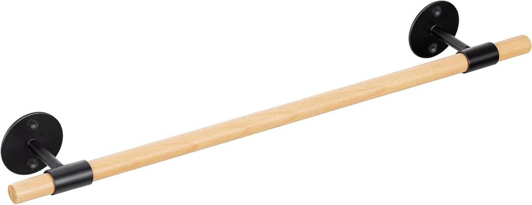 Navaris Wall Mounted Towel Bar - Screw-On Wooden Bamboo Single Shower Towel Holder Rail for Bathroom or Kitchen Dish Towels - 17.1" Long