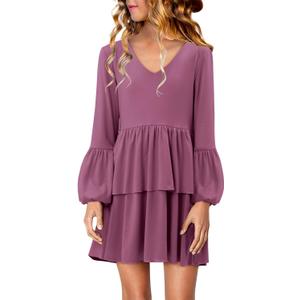storeofbaby Girls Long Sleeve Dress Casual V Neck Loose Fit Flowy Swing Dresses 4-13 Years (L)