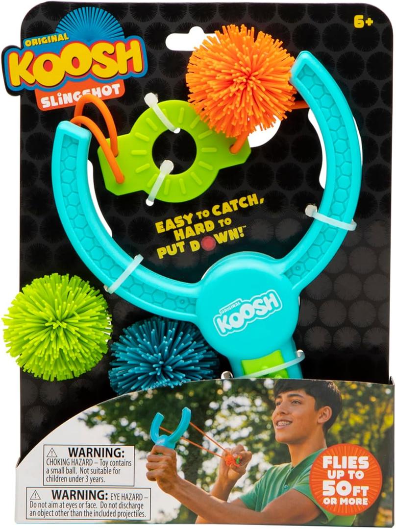 Koosh Slingshot Kids Games, Outdoor Games for Adults and Family, Beach Toys, Fidget Toys for Kids, 3 Mini Balls Included, Easy Storage Handle, Just Load, Pull, and Launch, Screen-Free, Ages 6+