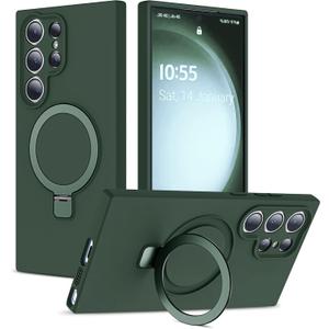 Designed for Samsung Galaxy S23 Ultra 6.8'' with Magnetic Ring Stand[Compatible with Mag-Safe][Military-Grade Protection] Slim Liquid Silicone S23 Ultra Phone Case for Men Wowen,Green