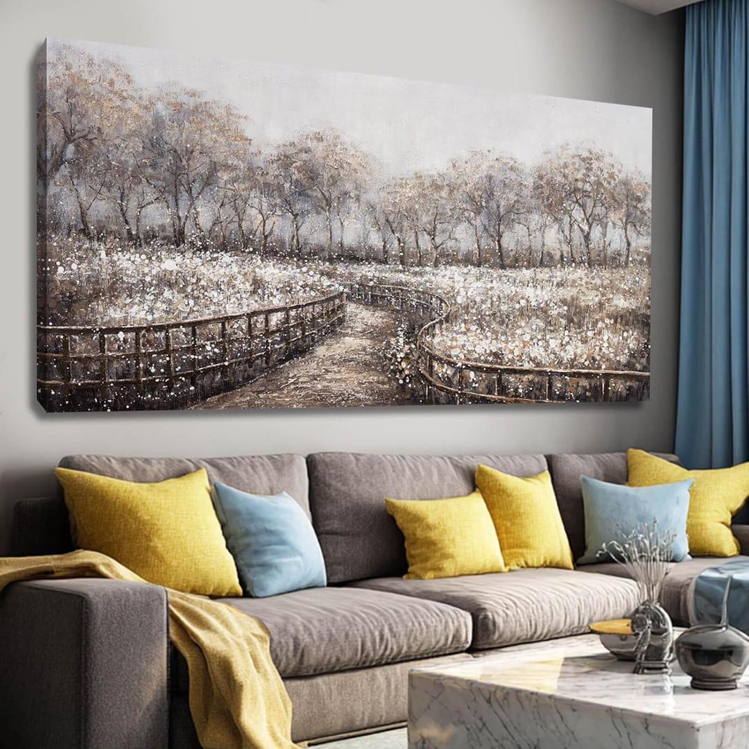 GAIDUOMAI Large Canvas Artwork Tree Pictures Wall Decor Flower Painting Vintage Botanical Wall Prints for Living Room Bedroom Kitchen 29"x58" Home Decor (Grey)