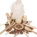 Hiawbon 25PCS Wooden Sensory Bin Tools for Toddlers, Wooden Pretend Play Sensory Tools Set, Montessori Sensory Wooden Toys, Fine Motor Learning Toys for Counting Sorting Hammering Pounding