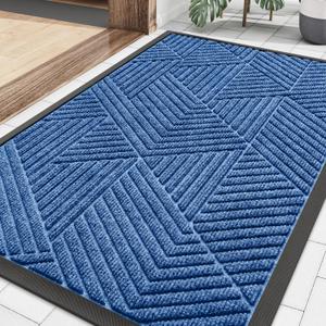 Smiry Front Door Mat Outside Entrance, Heavy Duty Sturdy Natural Rubber Doormat, Trap Dirt and Moisture, Easy Clean Low Profile Mats for Indoor Outdoor Entry, Irregular Triangle (29.5x17, Blue)