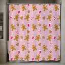 GPGHE Pink Christmas Gingerbread Decorations Shower Curtain Holiday Bathroom Gingerbread Man Curtain with 12 Hooks 71x71 Inch