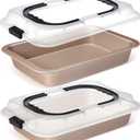 Qinyoung 2 Pcs Cake Baking Pan with Lid and Handle, 9 x 13 Inch Non-stick Rectangle Sheet Cake Pan Carrier for Brownie Roasting Cooking Baking (Gold)