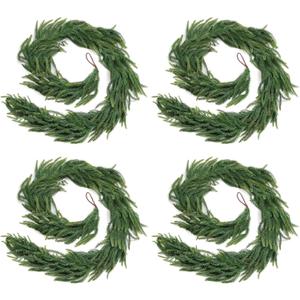 4-Pack Christmas Garlands for Decorating, 6FT Real Touch Norfolk Pine Garlands, Christmas Greenery Garland for Staircase, Fireplace, Wall, Porch, Home Holiday Outdoor Indoor Xmas Decor